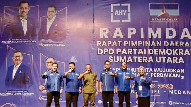 Gubernur Sumut, Edy Rahmayadi menghadiri sekaligus membuka Rapimda DPD Demokrat.