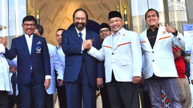 Ilustrasi pertemuan Ketum Nasdem Surya Paloh dan Presiden PKS Ahmad Syaikhu.